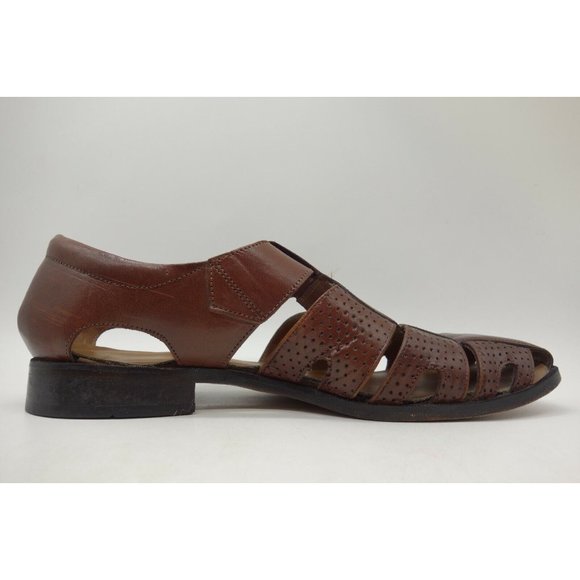 Stacy Adams Brown Leather Adjustable Slip On Dress Sandals Shoes Men\'s 12 M
